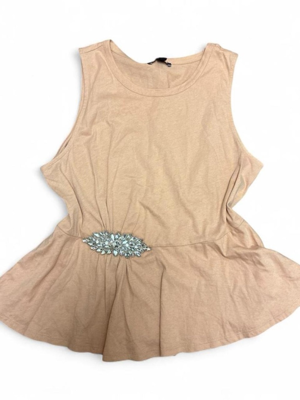 Peach Sleeveless Peplum Top w Rhinestone Waist Detail Size M